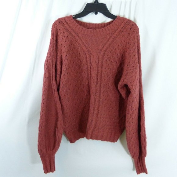 Nordstrom Love Fire Beautiful Cable Knit Balloon Sleeve Marsala Rust Size XL - Picture 2 of 7